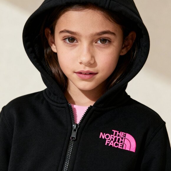 The North Face Girls YXL (14/16) Full-Zip Hoodie Sweatshirt – Black, Pink Logo - Picture 2 of 13